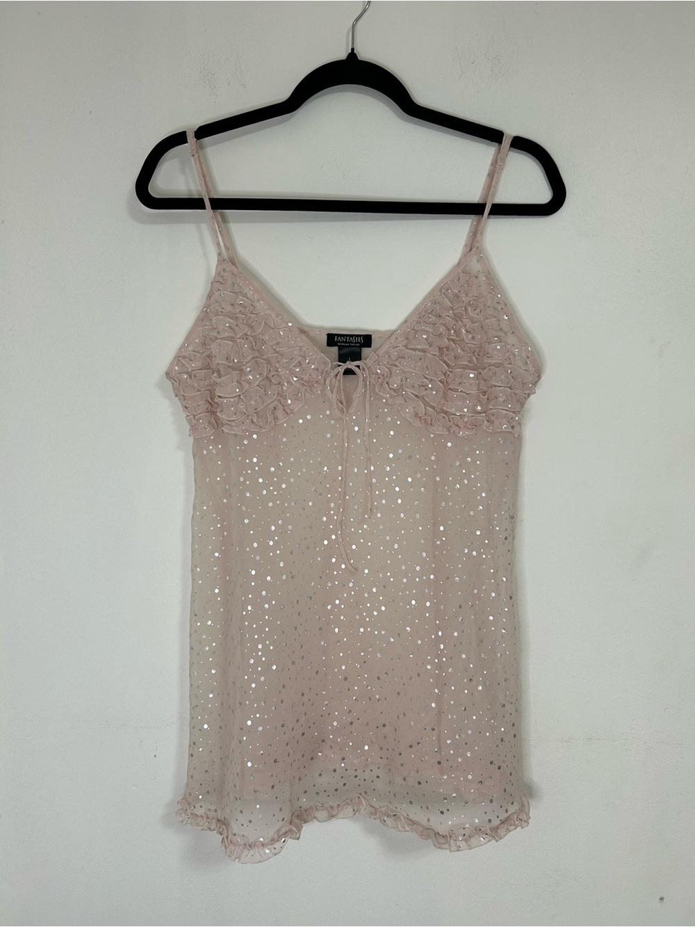 Fantasies by Morgan Taylor Blush Pink Sequin Ruffle Intimates Babydoll Nightgown